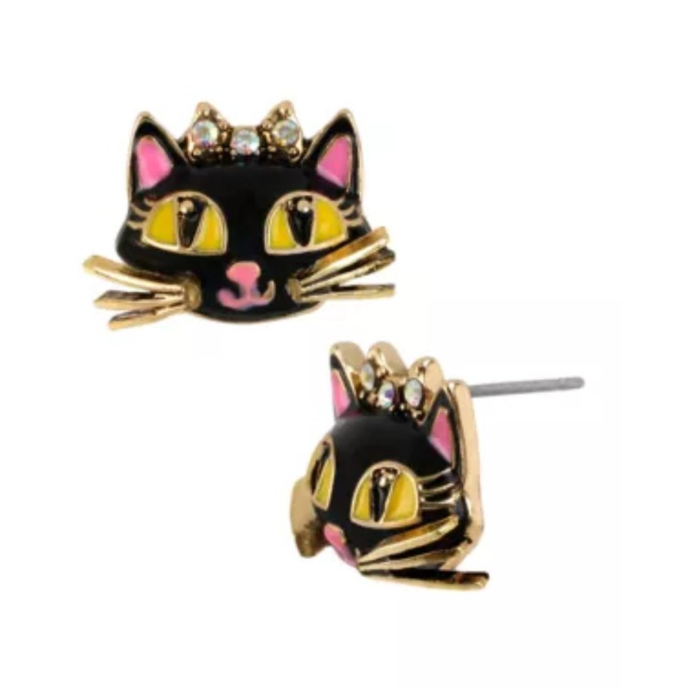 Betsey Johnson Cat Stud Earrings - Picture 1 of 4